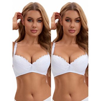 Women's 2 pc Lace Trim Full Coverage Adjustable Strap Push Up Convertible Bra