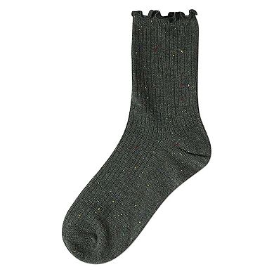 Women's Vintage Ribbed Multi-Flecked Lettuce Edge Crew Sock