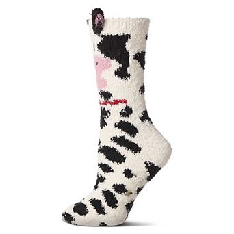 Women's Plush Cow-Themed Embellished Crew-Length Lounge Sock