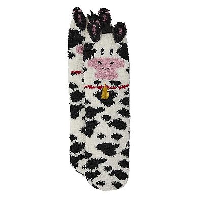 Women's Plush Cow-Themed Embellished Crew-Length Lounge Sock