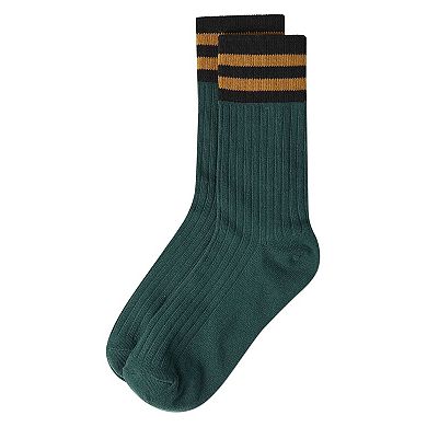 Women's Ribbed Cotton Rich Striped Cuff Crew Sock