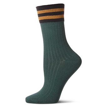 Women's Ribbed Cotton Rich Striped Cuff Crew Sock