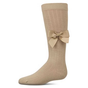 Girls Ribbed Stretch Cotton Bow Trim Knee Sock