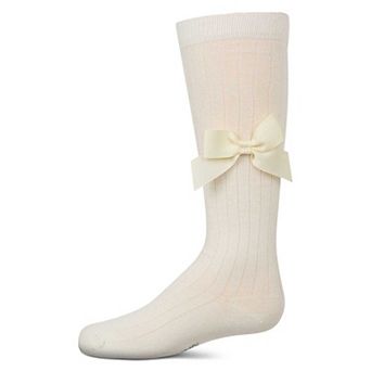 Girls Ribbed Stretch Cotton Bow Trim Knee Sock