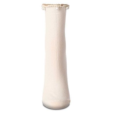 Women's Cotton Rich Faux Pearl Trimmed Lettuce Edge Ankle Sock