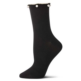 Women's Cotton Rich Faux Pearl Trimmed Lettuce Edge Ankle Sock