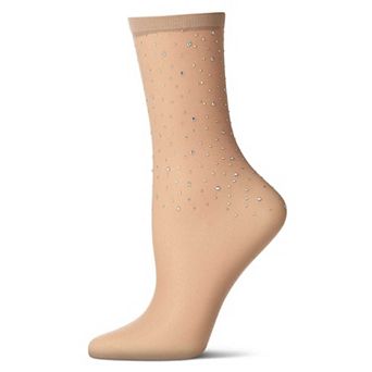 Women's All-Over Rhinestone Studded Sheer Crew Sock