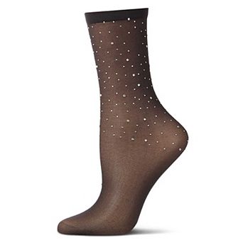 Women's All-Over Rhinestone Studded Sheer Crew Sock
