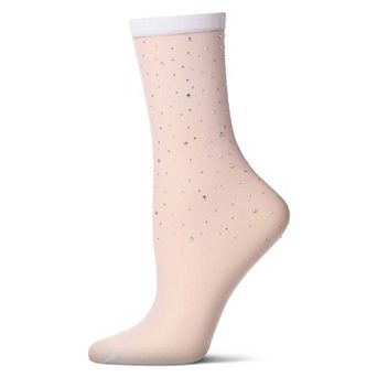 Women's All-Over Rhinestone Studded Sheer Crew Sock