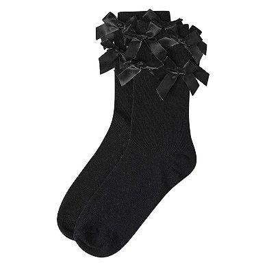Women's Multiple Knit-On Bows Cotton Rich Crew Sock