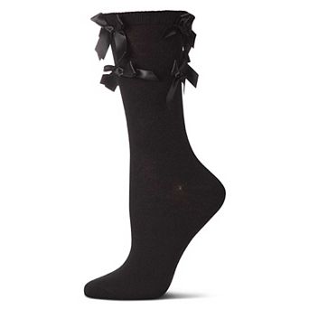 Women's Multiple Knit-On Bows Cotton Rich Crew Sock