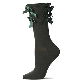 Women's Multiple Knit-On Bows Cotton Rich Crew Sock
