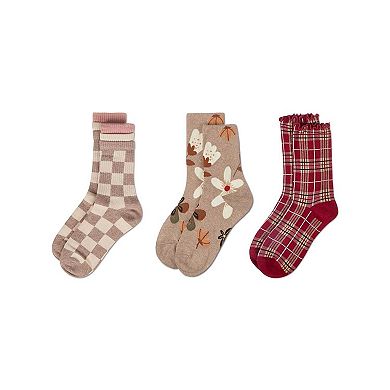 Women's 3 Pair Pack Fashion Crew Socks