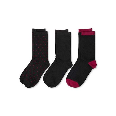 3 Pairs Women's ButterSoft Polytam Polka Dot and Solid Colors Crew Socks