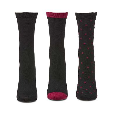 3 Pairs Women's ButterSoft Polytam Polka Dot and Solid Colors Crew Socks