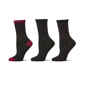 3 Pairs Women's ButterSoft Polytam Polka Dot and Solid Colors Crew Socks