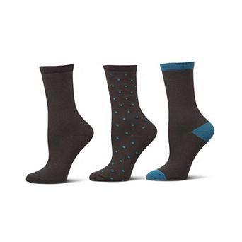 3 Pairs Women's ButterSoft Polytam Polka Dot and Solid Colors Crew Socks