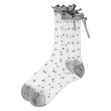Women's Polka Dot Bow-Cuff Sheer Crew Sock