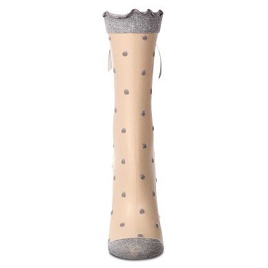 Women's Polka Dot Bow-Cuff Sheer Crew Sock