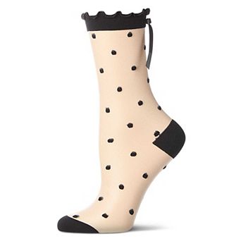 Women's Polka Dot Bow-Cuff Sheer Crew Sock