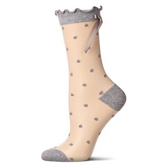 Women's Polka Dot Bow-Cuff Sheer Crew Sock