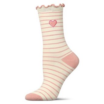Women's Embroidered Heart Striped Crew Socks