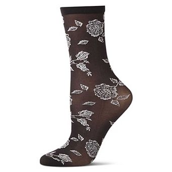 Women's All-Over Fancy Floral Sheer Crew Sock