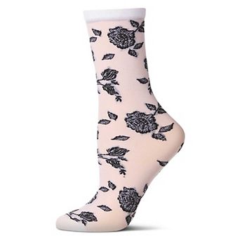 Women's All-Over Fancy Floral Sheer Crew Sock