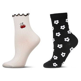 2 Pair Women's Fashion Floral Crew Socks