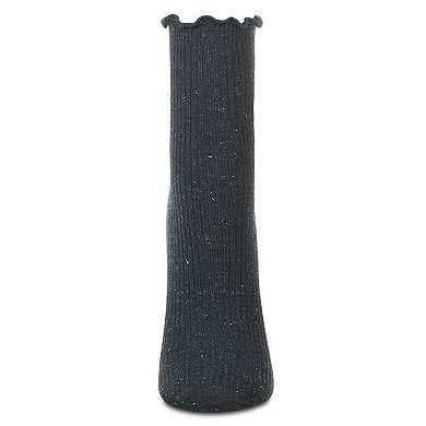 Women's Ribbed Cotton Blend Lettuce Edge Embroidered Owl Crew Sock