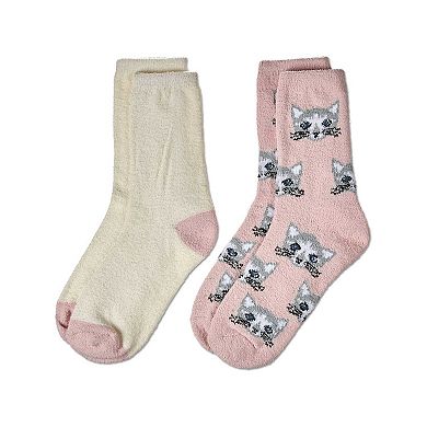 2 Pair Women's "Cats" Conversational Cozy Crew Sock