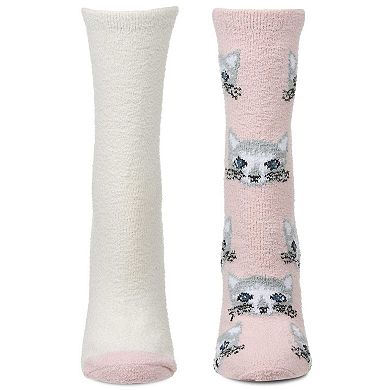 2 Pair Women's "Cats" Conversational Cozy Crew Sock