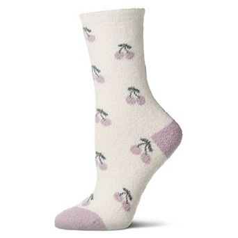 Women's "Cherries" Non-Skid Lavender Infused Crew-Length Cozy Spa Sock