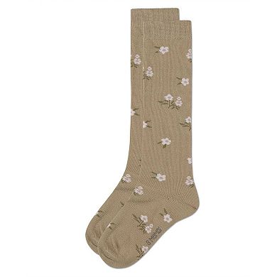 Girls Opaque Stretch Cotton "Blissful Bloom" Knee High Sock