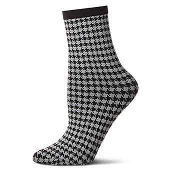 Women's Opaque Houndstooth Crew Sock