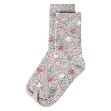 Women's "All Over Hearts" Non-Skid Lavender Infused Crew-Length Cozy Spa Sock