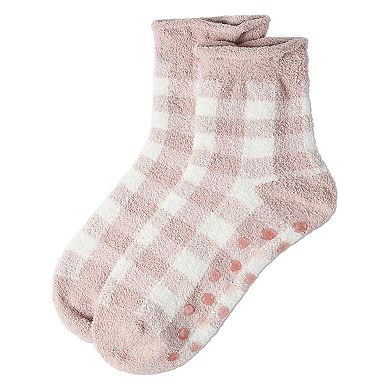 Women's Gingham Plaid Roll Top SuperSoft Cozy Crew Sock