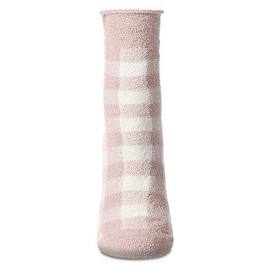Women's Gingham Plaid Roll Top SuperSoft Cozy Crew Sock