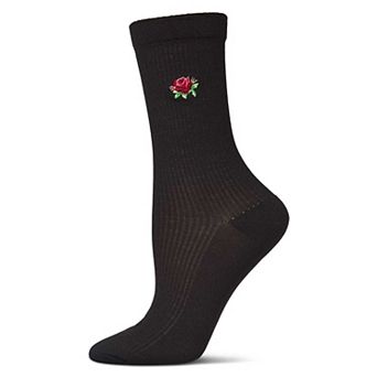 Women's Rose Embroidered Crew Socks