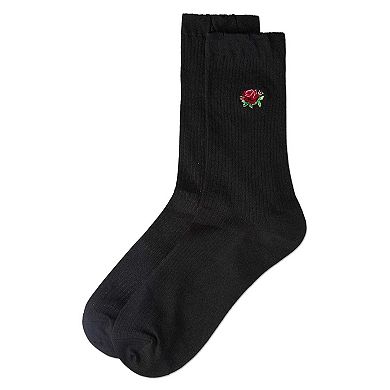 Women's Rose Embroidered Crew Socks