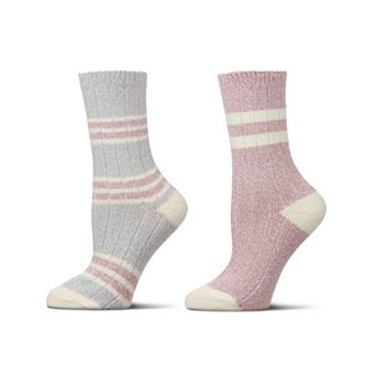 2 Pair Women's Ribbed Stripe Buttersoft Crew Socks