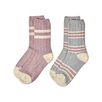 2 Pair Women's Ribbed Stripe Buttersoft Crew Socks