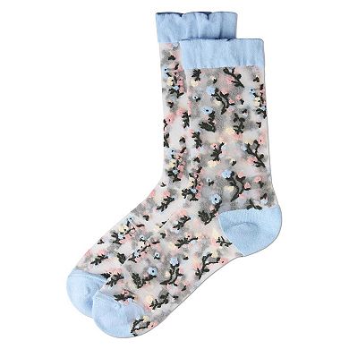 Women's Flowing Floral Sheer Crew Socks