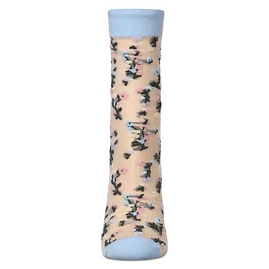 Women's Flowing Floral Sheer Crew Socks