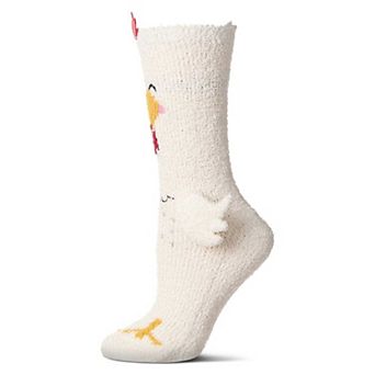Women's Plush Chicken-Themed Embellished Crew-Length Lounge Sock