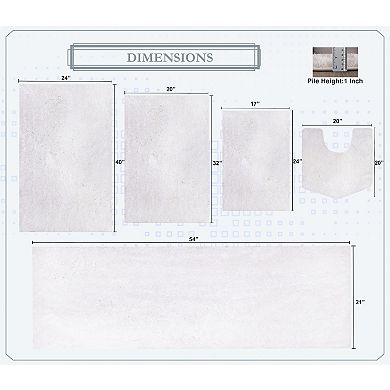 Grandeur Bathroom Rugs Sets Plush Bath Mat Set Quick-Dry with TPR Backing, Absorbent, Washable