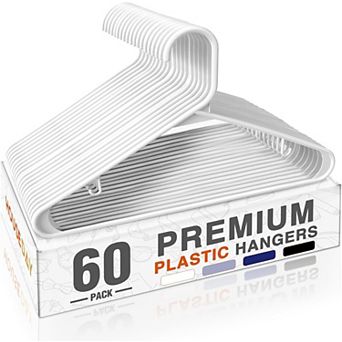 HOUSE DAY Durable Plastic Hangers Light-Weight with Hooks 60 Pack