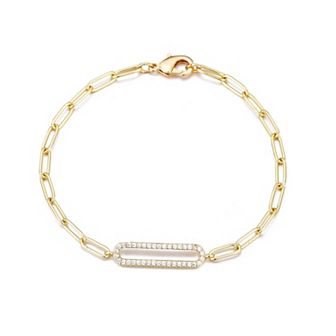 Adornia 14k Gold Flash Plated Pave Cubic Zirconia Elongated Link Bracelet