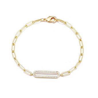 Adornia 14k Gold Flash Plated Pave Cubic Zirconia Elongated Link Bracelet