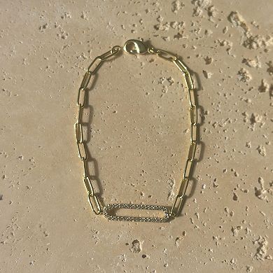 Adornia 14k Gold Flash Plated Pave Cubic Zirconia Elongated Link Bracelet
